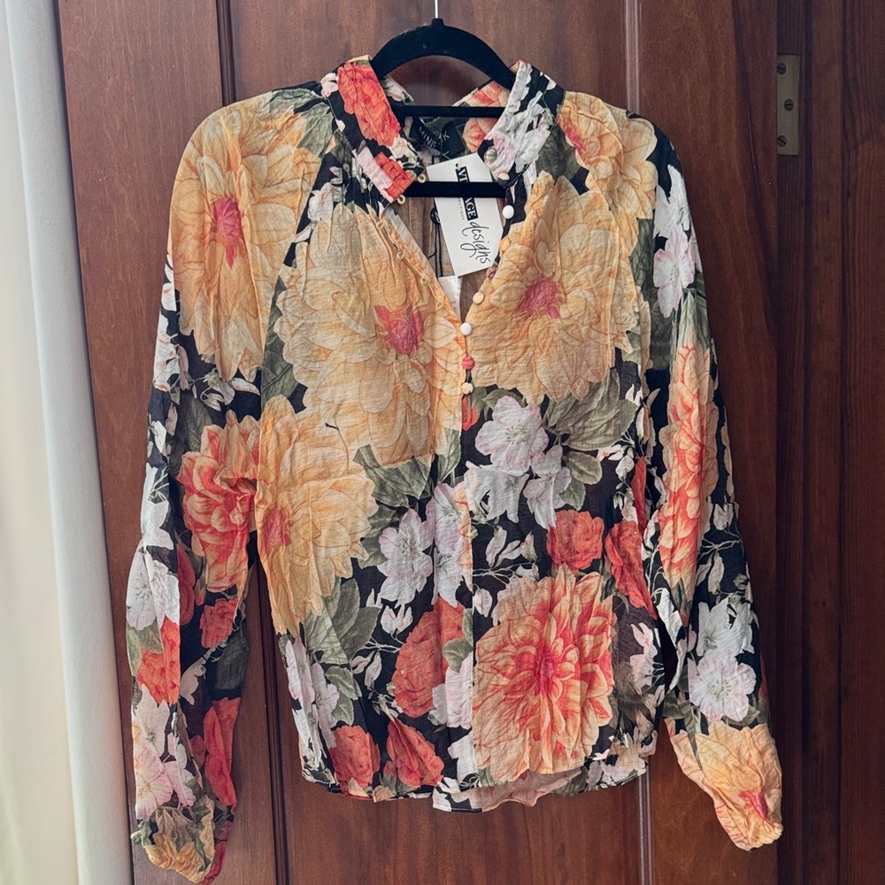 MINKPINK Floral Blouse - Black, Orange, Pink